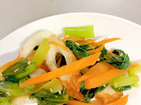 レンジで栄養副菜‼️小松菜とちくわの炒りごま和え